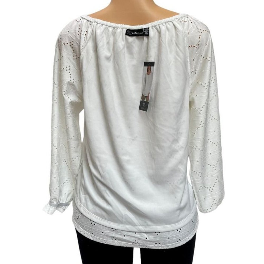 Rafaela Women's Lined Poplin Lace Top With Oval Neck, Long Sleeve New with Tags - Picture 8 of 13